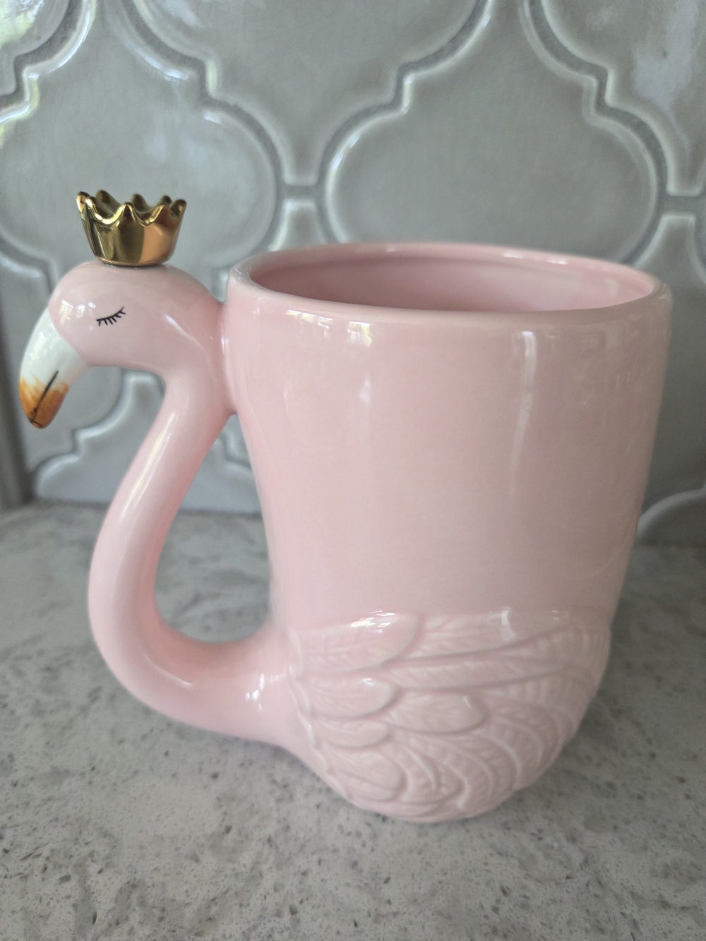 Fun Pink Flamingo Gold Crown Ceramic Mug 16 Oz